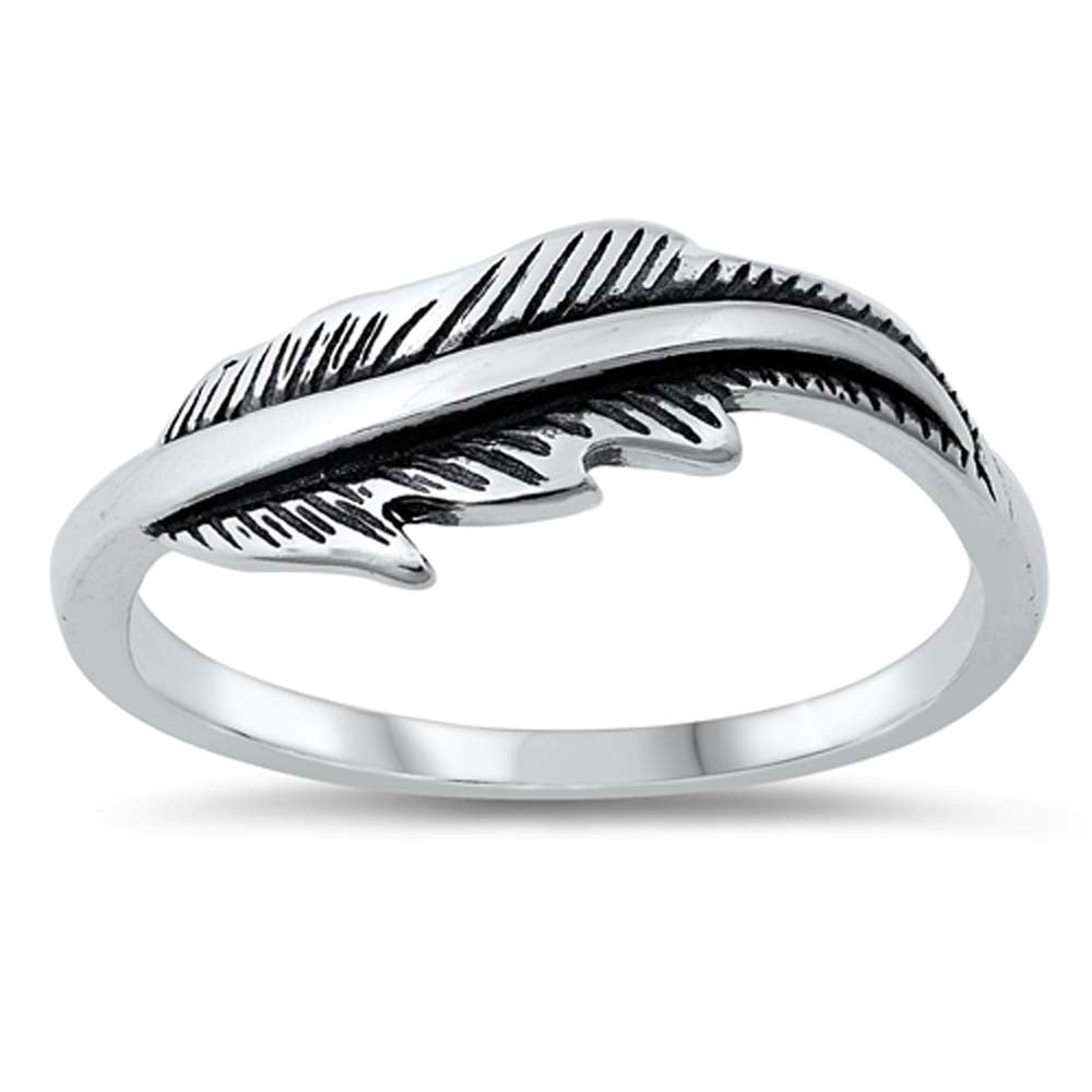 Sterling Silver Oxidize Feather Ring