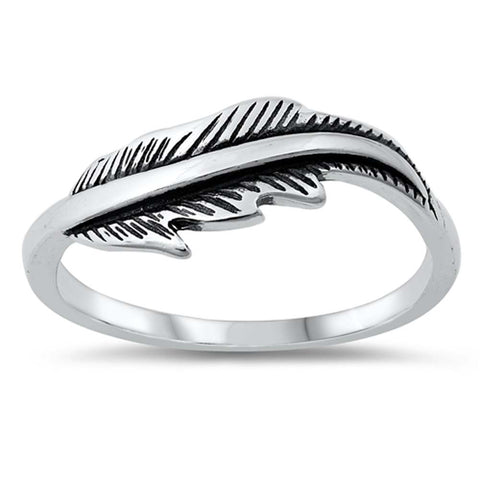 Sterling Silver Oxidize Feather Ring