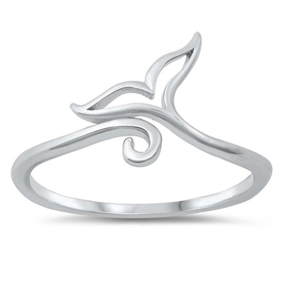 Sterling Silver Rhodium Plated Whale Tail Ring