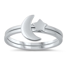Load image into Gallery viewer, Sterling Silver Rhodium Plated Star And Crescent Moon Ring