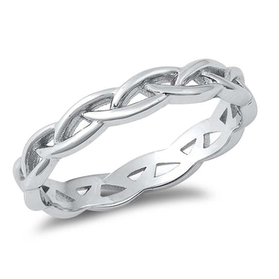 Sterling Silver Rhodium Plated Braid Band Ring