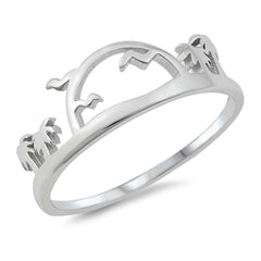 Sterling Silver Rhodium Plated Palm Trees And Sunset Ring