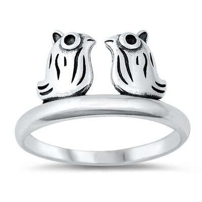 Sterling Silver Oxidized Owls Ring