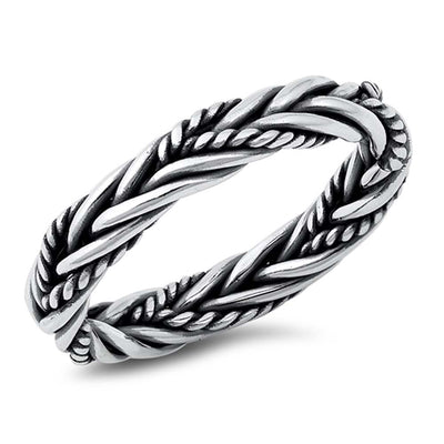 Sterling Silver Oxidized Rope Braid Ring