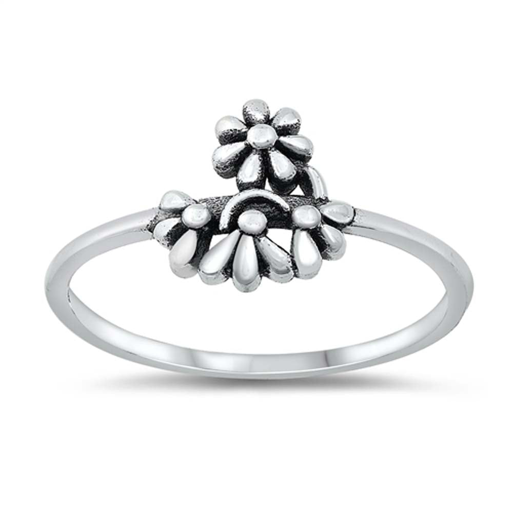 Sterling Silver Oxidized Flowers Ring