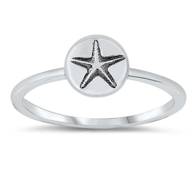 Sterling Silver Oxidized Stamped Starfish Ring