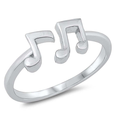 Sterling Silver Rhodium Plated Musical Notes Ring