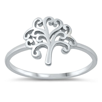 Sterling Silver Rhodium Plated Tree Of Life Ring