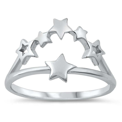 Sterling Silver Rhodium Plated Stars Ring