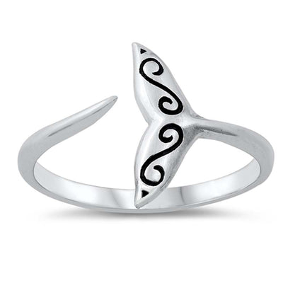 Sterling Silver Rhodium Plated Whale Tail Ring