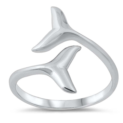 Sterling Silver Rhodium Plated Whale Tails Ring