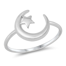 Load image into Gallery viewer, Sterling Silver High Polish Moon And Star Ring
