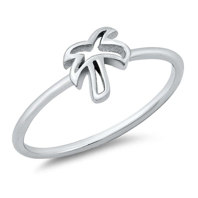 Sterling Silver Rhodium Plated Palm Tree Ring