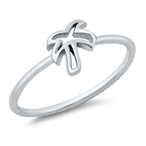 Sterling Silver Rhodium Plated Palm Tree Ring