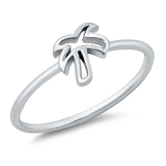 Sterling Silver Rhodium Plated Palm Tree Ring