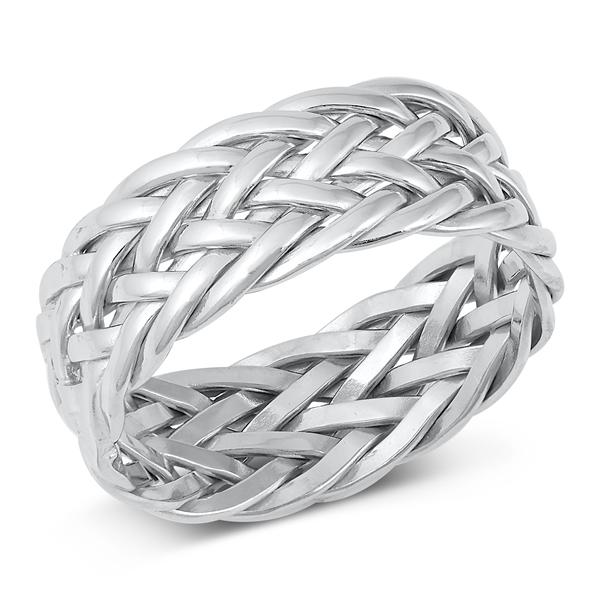 Sterling Silver Rhodium Plated Basket Weave Band Ring