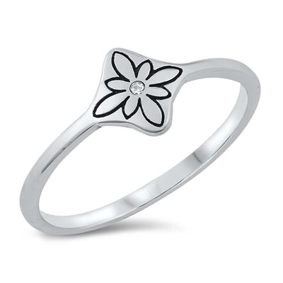 Sterling Silver Oxidized Flower Ring