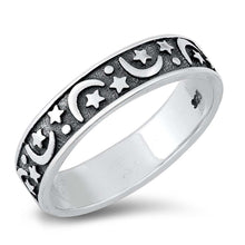 Load image into Gallery viewer, Sterling Silver Oxidized Moons And Stars Ring