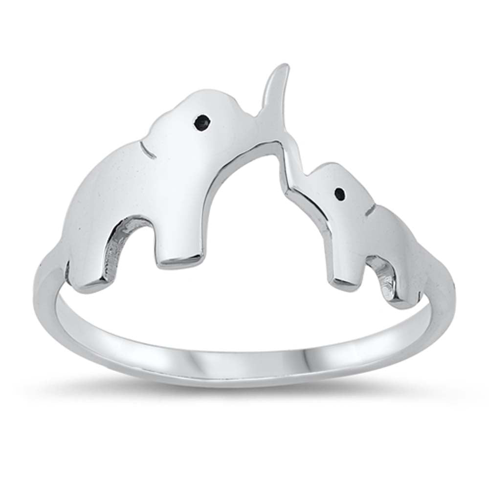 Sterling Silver Oxidized Mother And Baby Elephant Ring