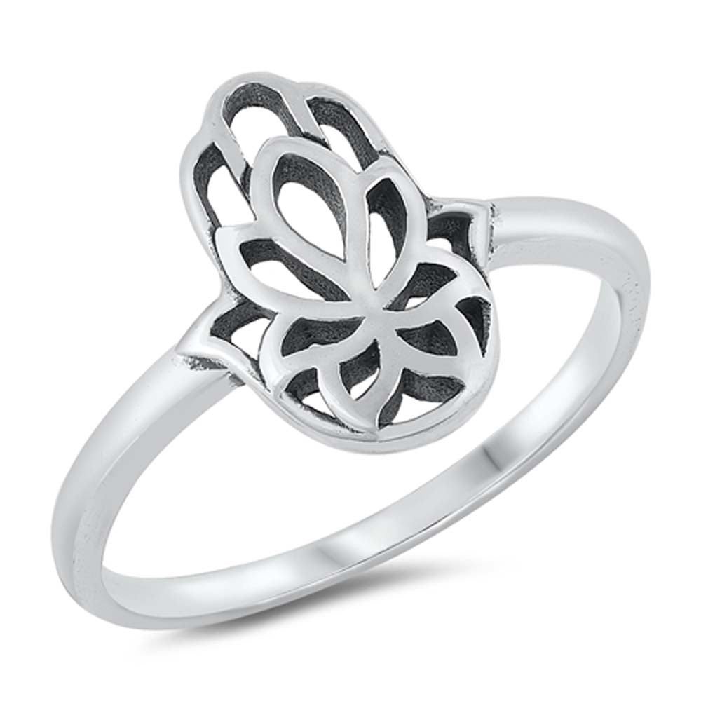 Sterling Silver Oxidized Hamsa Ring