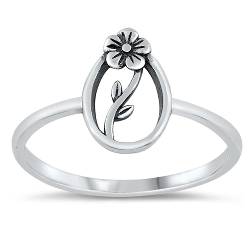 Sterling Silver Oxidized Flower Ring, Face Height 11.5mm