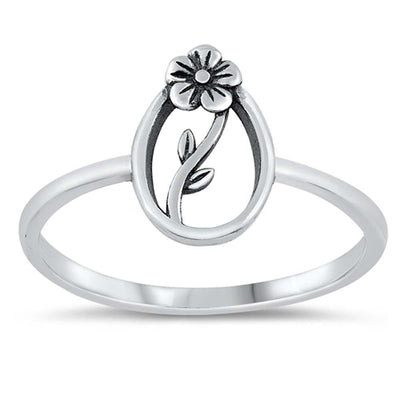 Sterling Silver Oxidized Flower Ring---Face Height 11.5mm