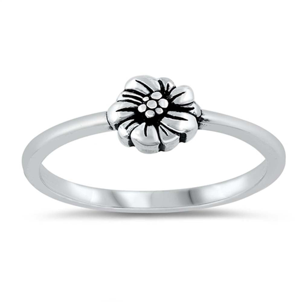 Sterling Silver Oxidized Flower Ring