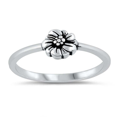 Sterling Silver Oxidized Flower Ring