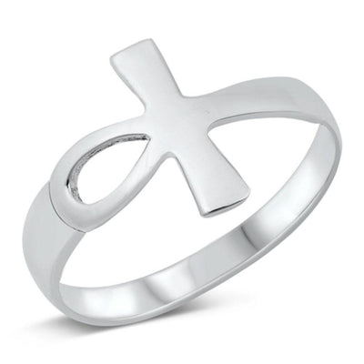 Sterling Silver Oxidized Ankh Cross Ring - silverdepot