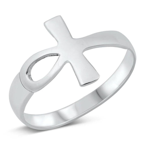 Sterling Silver Oxidized Ankh Cross Ring