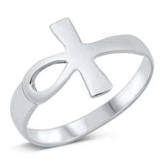 Sterling Silver Oxidized Ankh Cross Ring