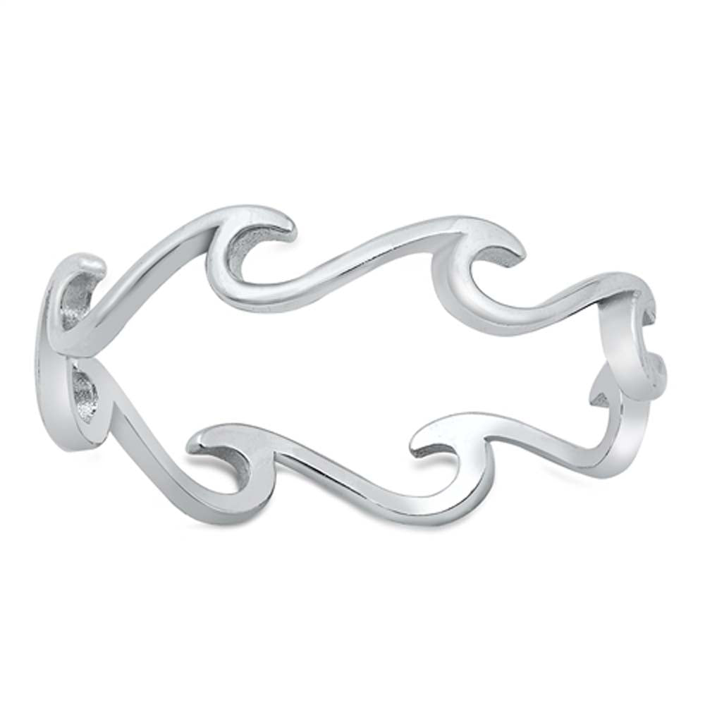 Sterling Silver Rhodium Plated Eternity Wave Ring