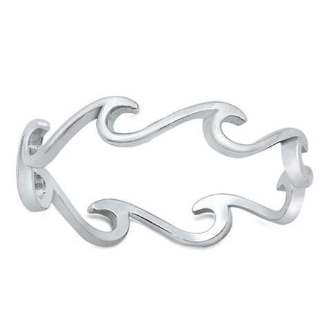 Sterling Silver Rhodium Plated Eternity Wave Ring