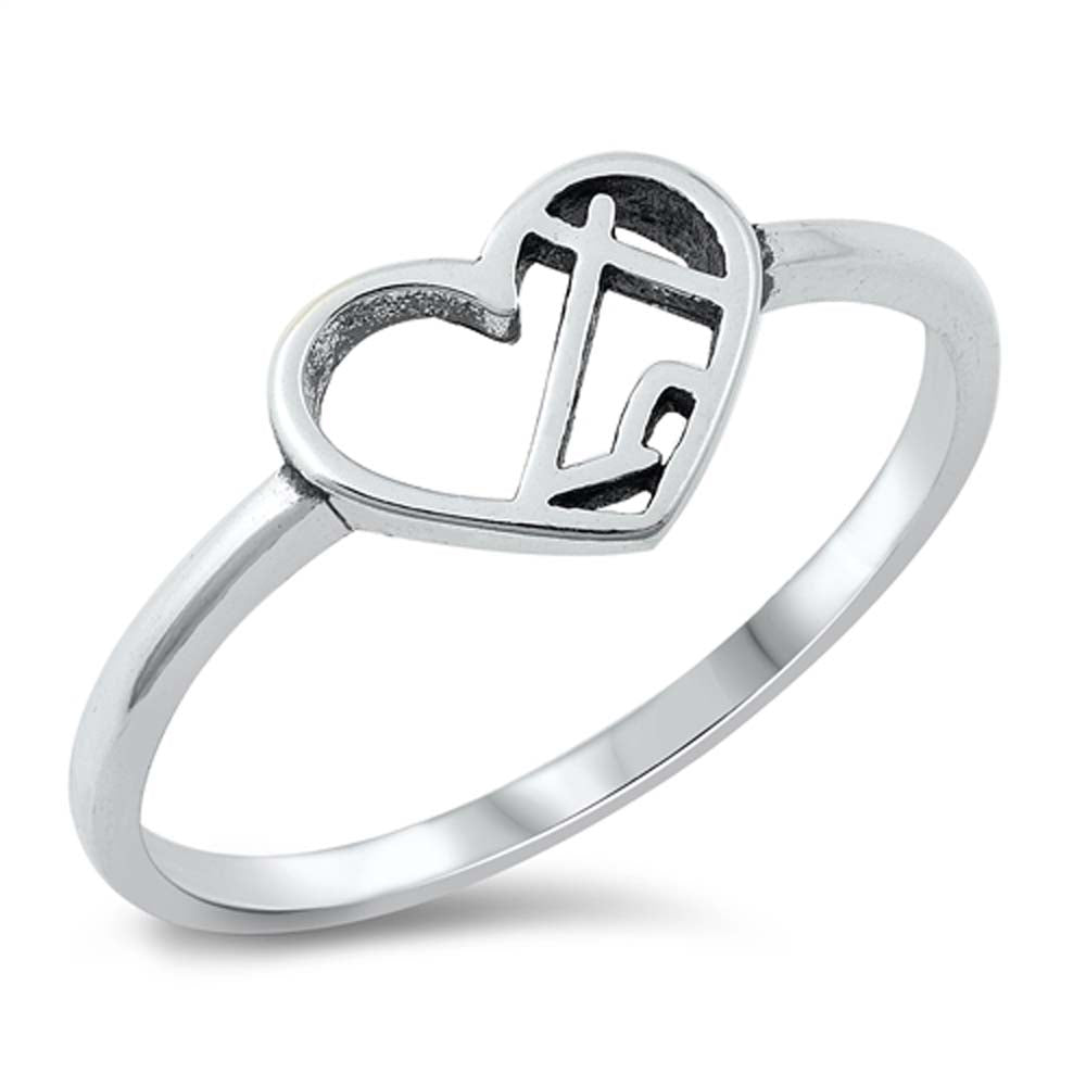 Sterling Silver Oxidized Heart and Mountain Ring