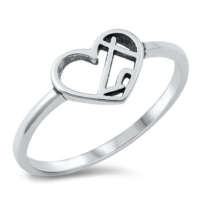 Sterling Silver Oxidized Heart and Mountain Ring
