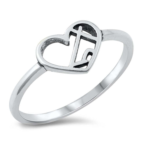 Sterling Silver Oxidized Heart and Mountain Ring