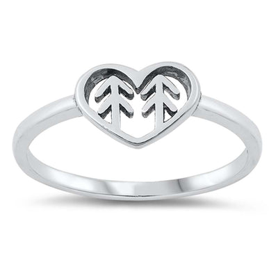 Sterling Silver Oxidized Tree Hearts Ring