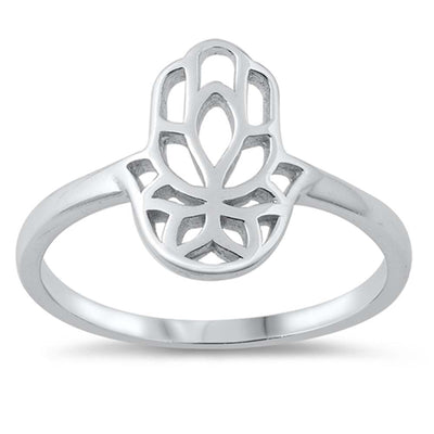 Sterling Silver Rhodium Plated Hamsa Ring