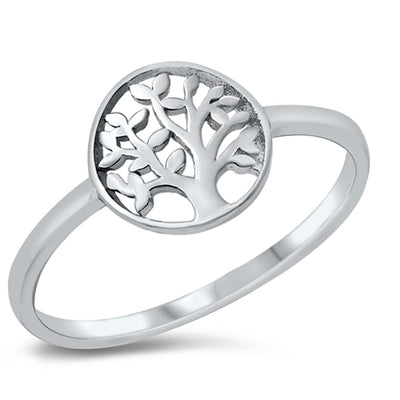 Sterling Silver Rhodium Plated Tree of Life Ring
