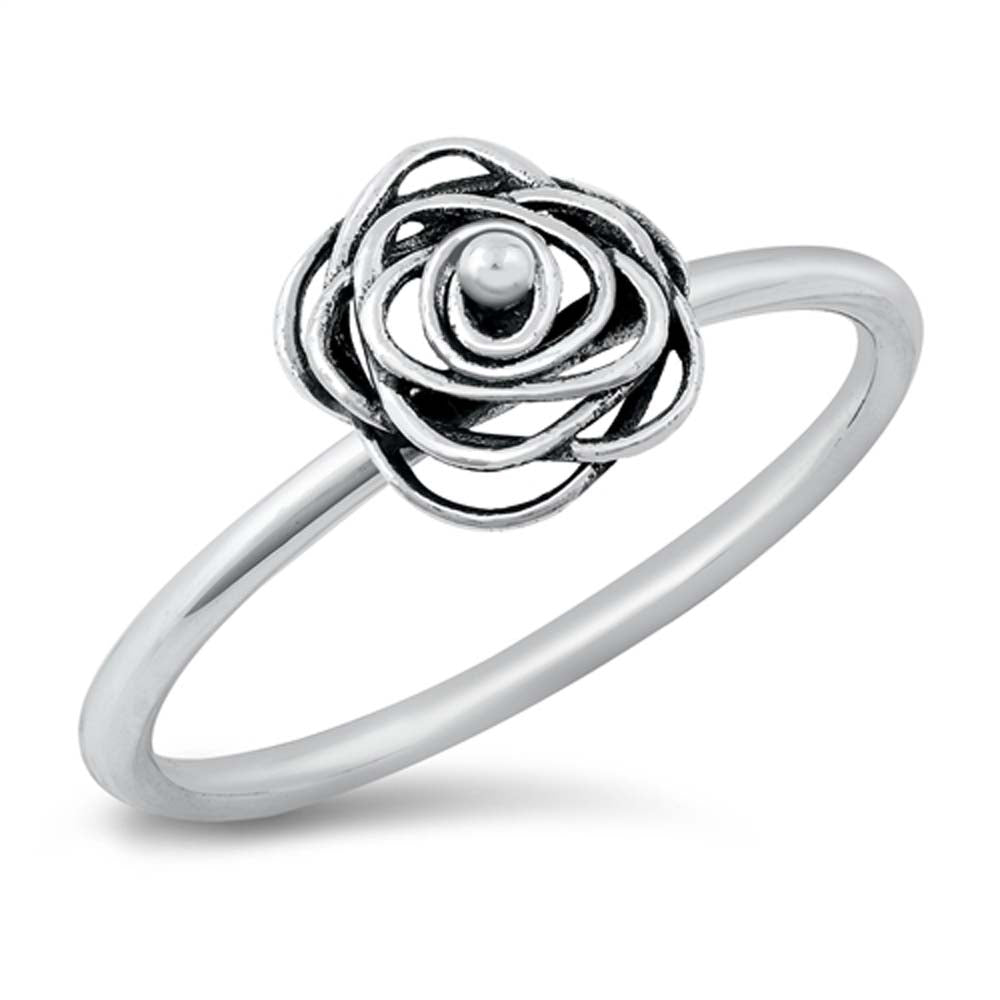 Sterling Silver Oxidized Rose Plain Ring