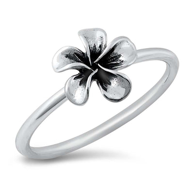 Sterling Silver Oxidized Plumeria Plain Ring