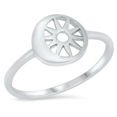 Sterling Silver Rhodium Plated Sun and Moon Ring - silverdepot