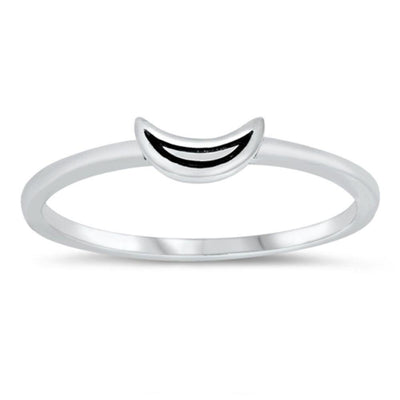 Sterling Silver Rhodium Plated Crescent Moon Ring - silverdepot