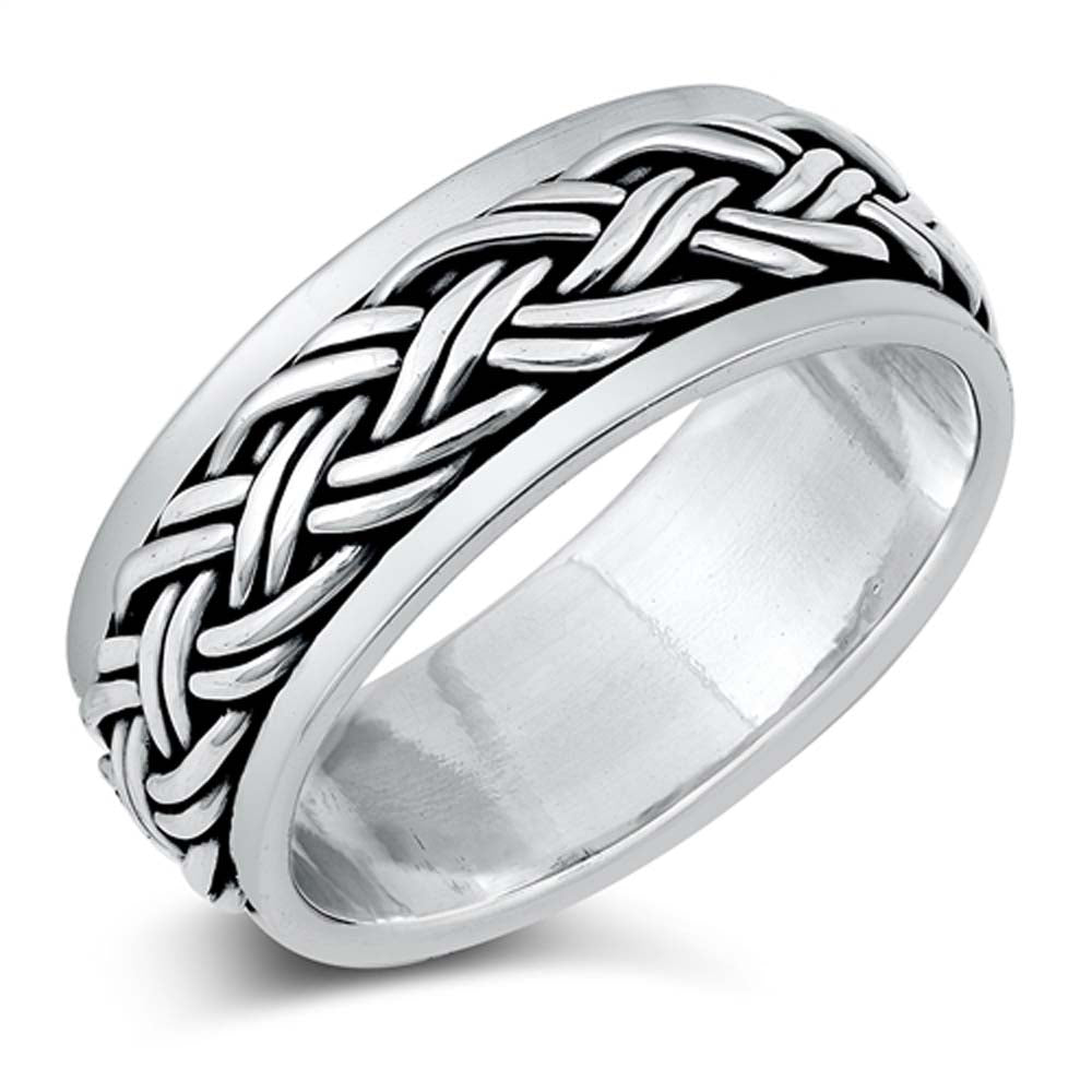 Sterling Silver Oxidized Braid Spinner Plain Ring