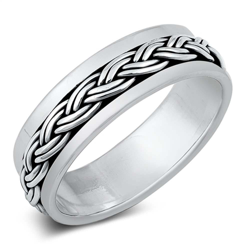 Sterling Silver Oxidized Braid Spinner Ring
