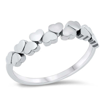 Sterling Silver Rhodium Plated Hearts Ring