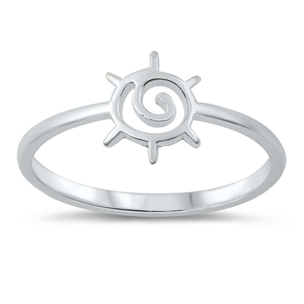 Sterling Silver Rhodium Plated Sun Spiral Ring