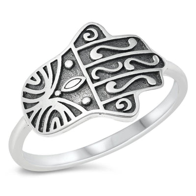 Sterling Silver Oxidized Sideways Hamsa Ring - silverdepot