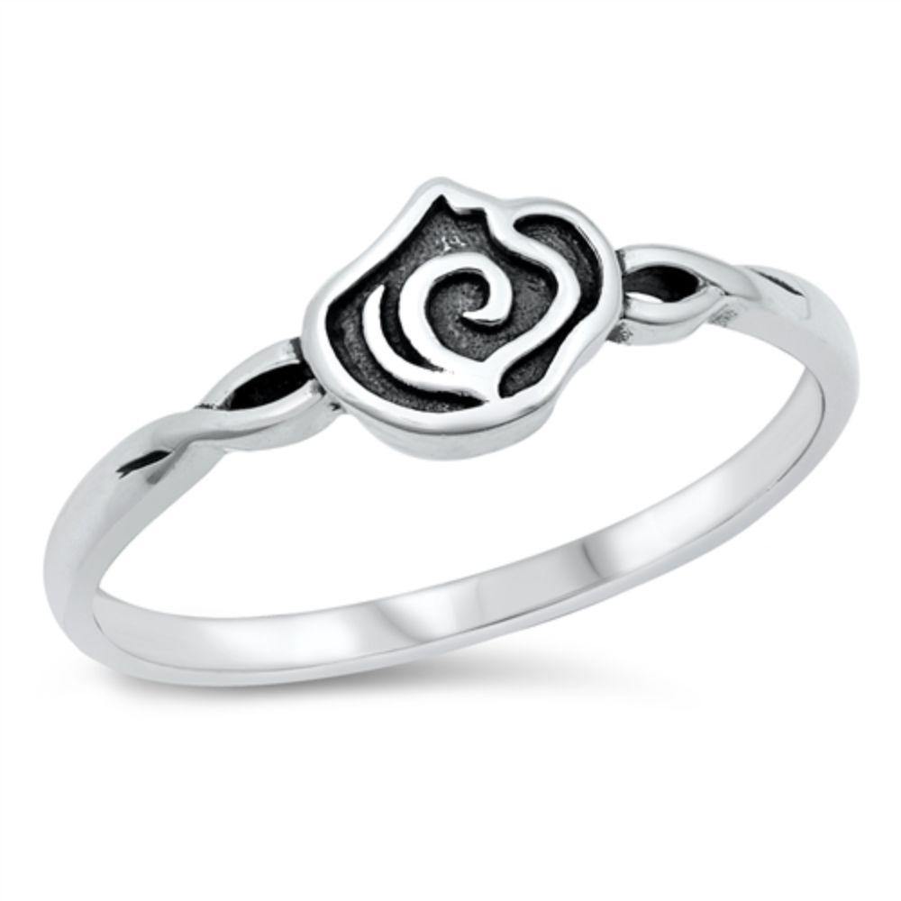 Sterling Silver Oxidized Small Rose Ring - silverdepot