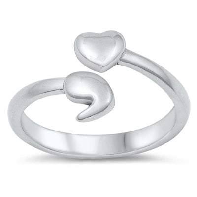 Sterling Silver High Polish Semi Colon Heart Ring